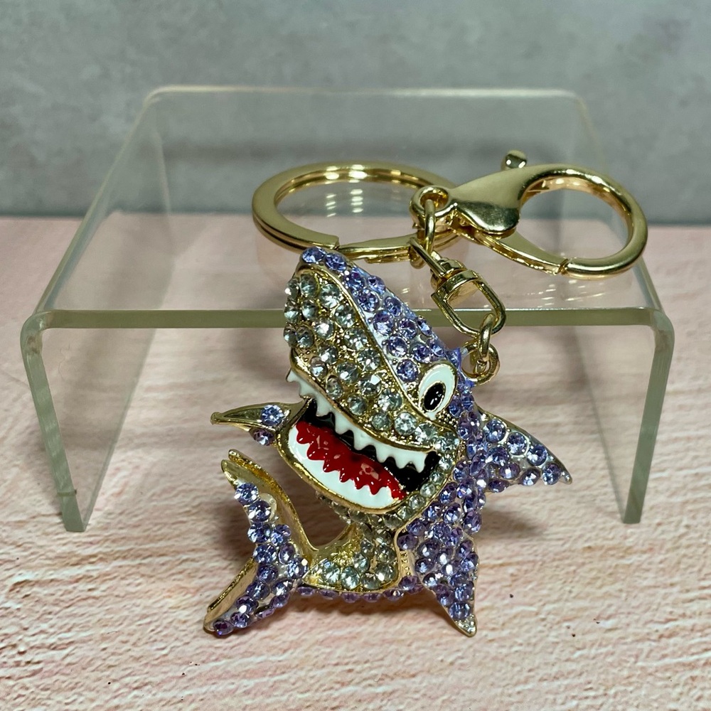 Sparkling Shark Keychain with Gold Accents